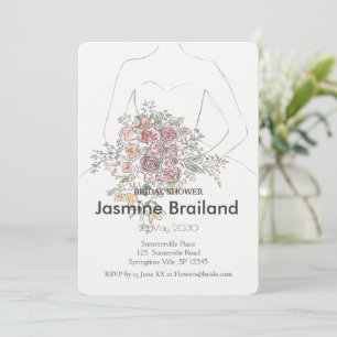 Bride Gown with Floral Bouquet Bridal Shower Invitation