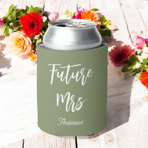 Bride Green White Future Mrs Elegant Can Cooler