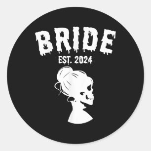 Bride Groom 2024 Skeleton Couples Matching Wedding Classic Round Sticker