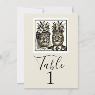 Bride & Groom Aloha Pineapple Tiki Table Number