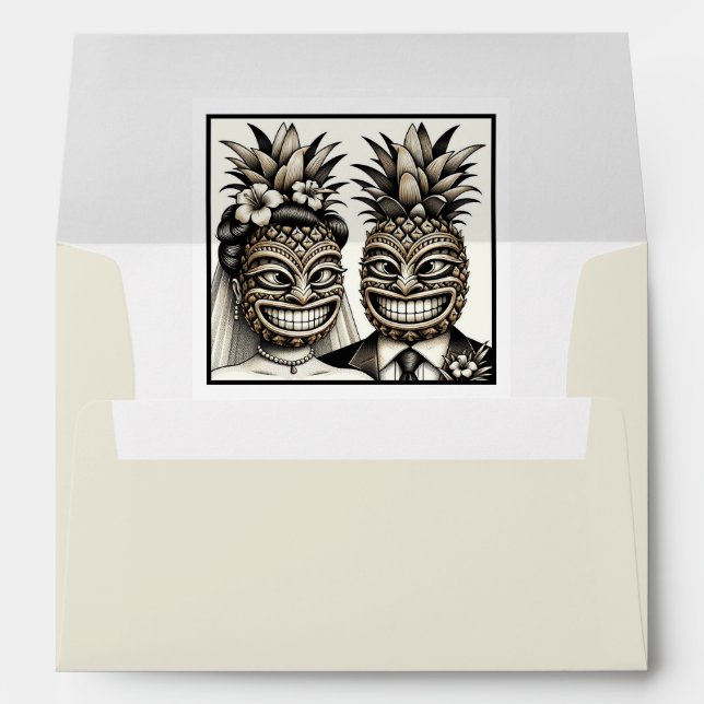 Bride & Groom Aloha Pineapple Tiki Wedding Envelope (Back (Bottom))