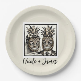 Bride & Groom Aloha Pineapple Tiki Wedding  Paper Plate