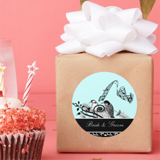 Bride & Groom Aqua Blue Vintage Birds Sticker (Party)