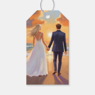 Bride & Groom Beach Wedding Watercolor Gift Tags