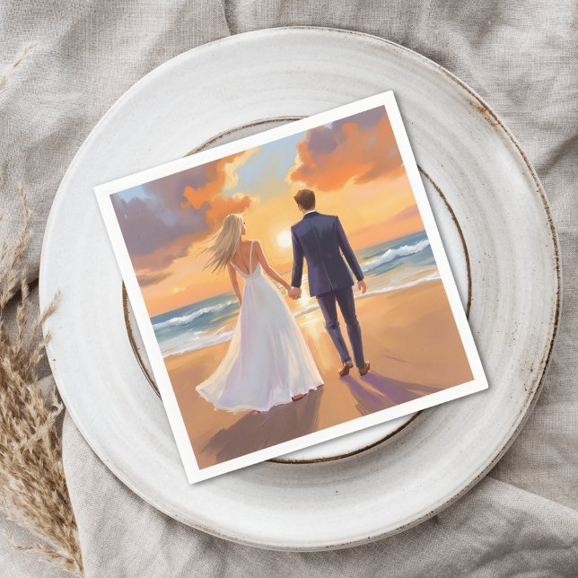 Bride & Groom Beach Wedding Watercolor Napkin (Creator Uploaded)