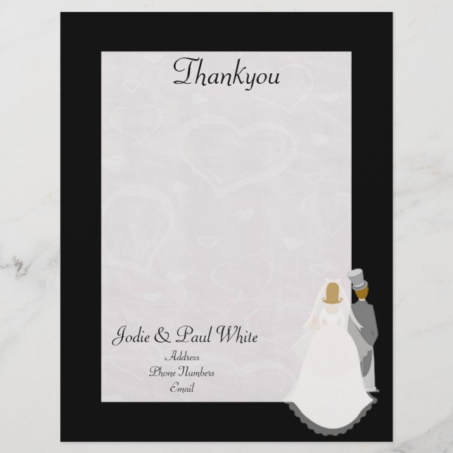 Bride & Groom - Black - Thankyou Letterhead Template (Front)