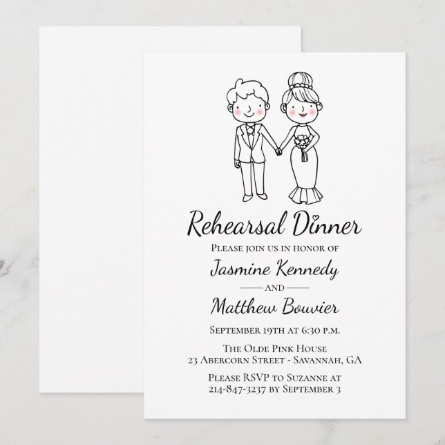 Bride Groom Black Wedding Rehearsal Dinner Invitation (Front/Back)