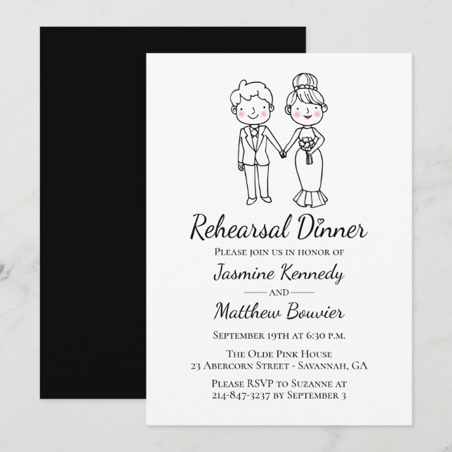 Bride Groom Black Wedding Rehearsal Dinner Invitation (Front/Back)