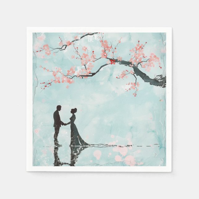 Bride & Groom Blue Theme Wedding Napkin (Front)