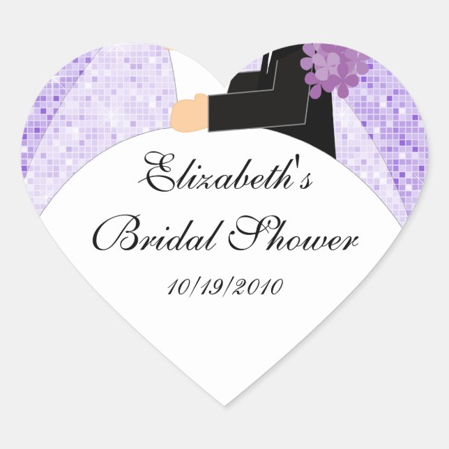 Bride Groom Bridal Shower Heart Sticker Purple (Front)