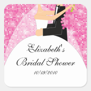Bride Groom Bridal Shower Square Sticker Pink