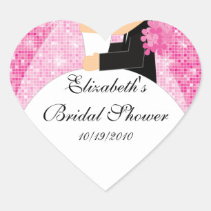 Bride Groom Bridal Shower Square Sticker Pink