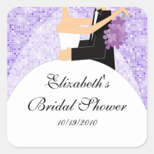 Bride Groom Bridal Shower Square Sticker Purple