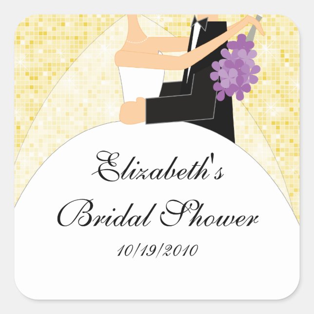 Bride Groom Bridal Shower Square Sticker Yellow (Front)