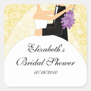 Bride Groom Bridal Shower Square Sticker Yellow