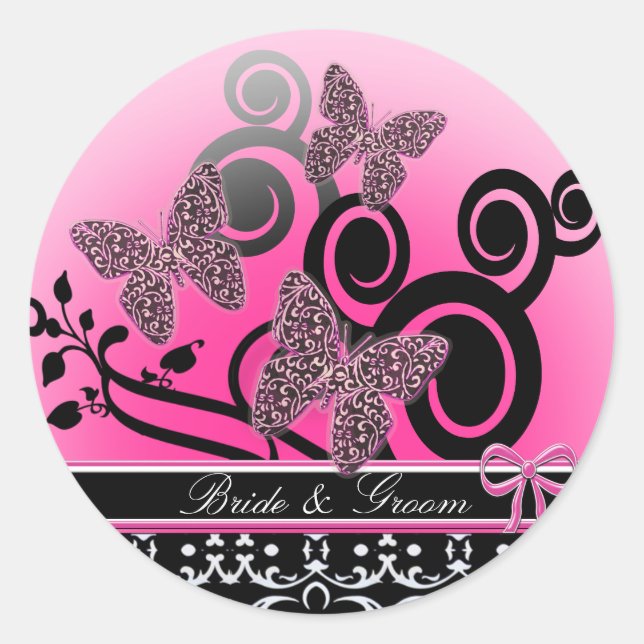 Bride & Groom Butterflies  Classic Round Sticker (Front)