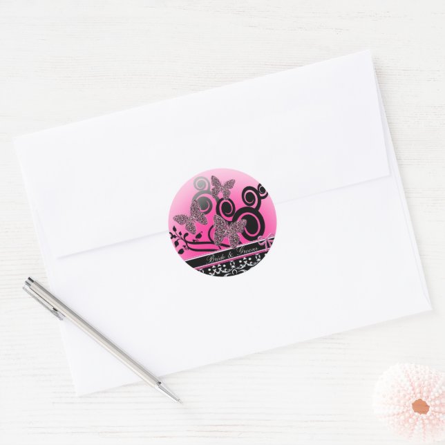 Bride & Groom Butterflies  Classic Round Sticker (Envelope)