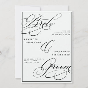 Bride & Groom Calligraphy Black White Wedding Invitation
