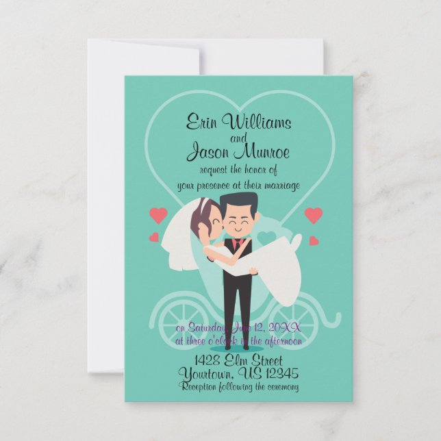 Bride Groom Carriage Heart Wedding Invitation (Front)