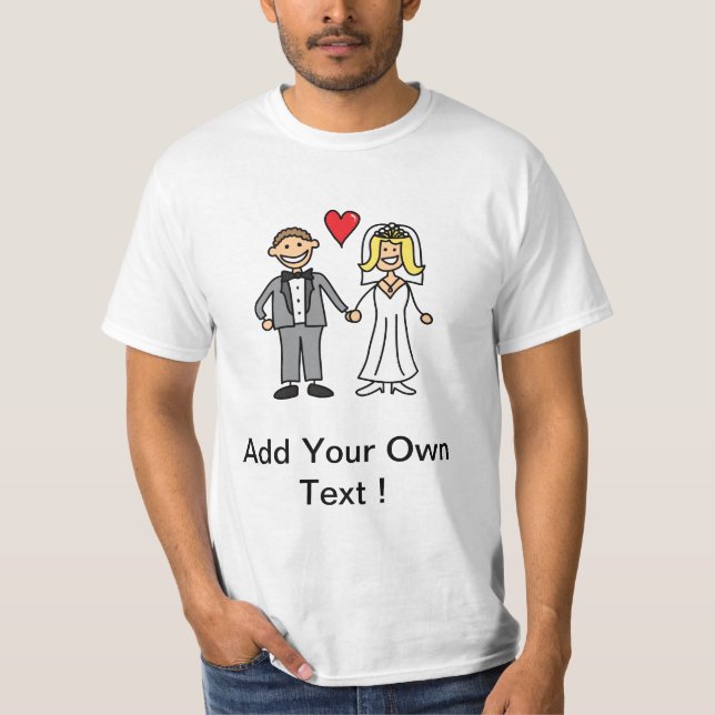 Bride & Groom Cartoon - Add Your Own Message T-Shirt (Front)