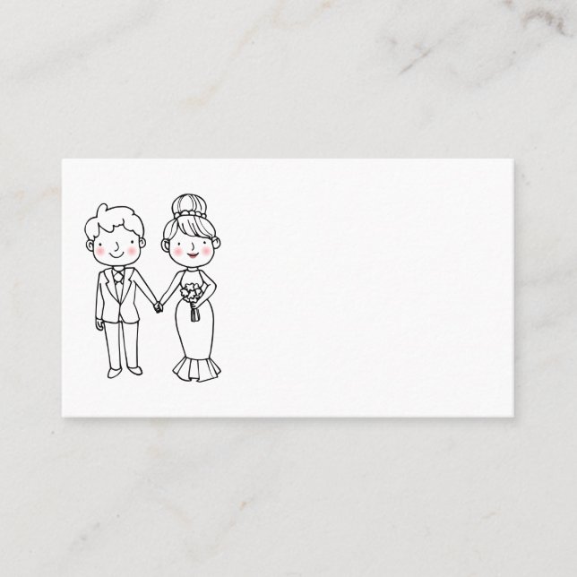  Bride Groom Cartoon Black White Wedding Party  Place Card (Front)