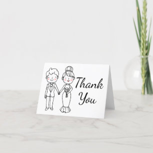Bride Groom Cartoon Black White Wedding Thank You Card