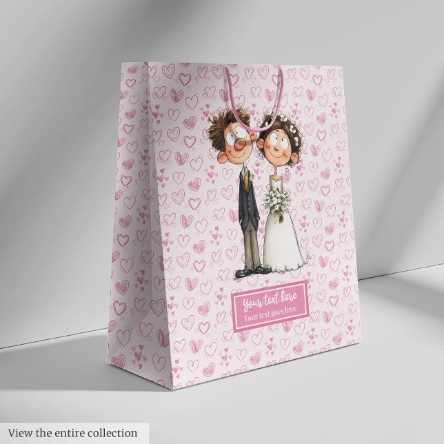 Bride Groom Cartoon Gift Bag Watercolor Funny (Bride Groom Cartoon Gift Bag Watercolor Funny)