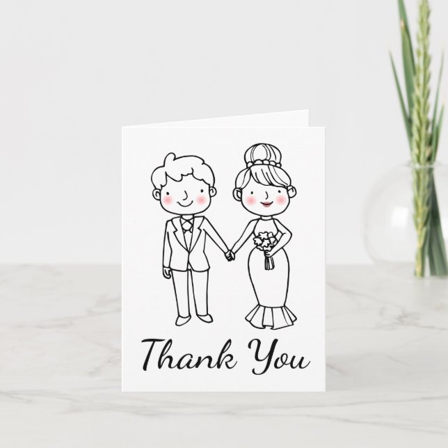 Bride Groom Cartoon Vintage Wedding Thank You (Front)
