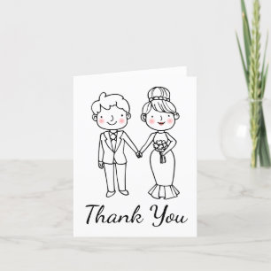 Bride Groom Cartoon Vintage Wedding Thank You