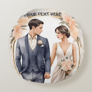 Bride & Groom Couple in Love Round Cushion