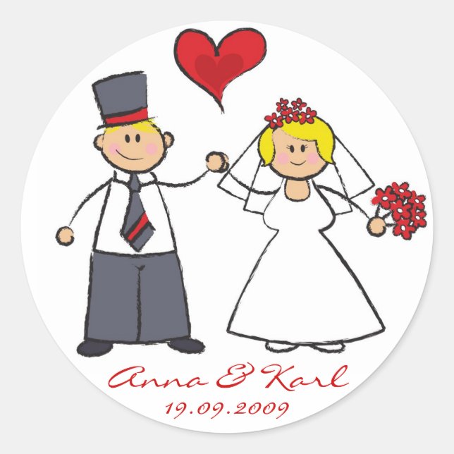 Bride & Groom Cute Couple Mr & Mrs Wedding Sticker (Front)