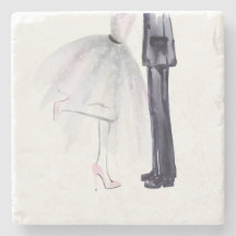 Bride & Groom Dance Watercolor coaster