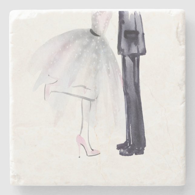 Bride & Groom Dance Watercolor coaster (Front)