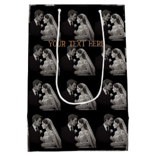 Bride & Groom Delicate White on Black Medium Gift Bag