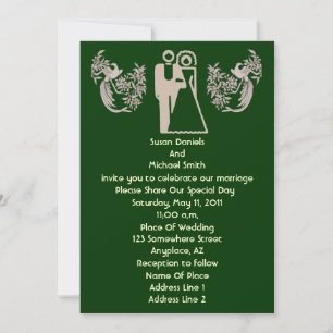 Bride Groom Doves Green Wedding Invite