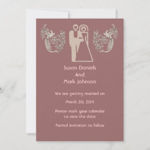 Bride Groom Doves Pink Wedding Save The Date Invitation