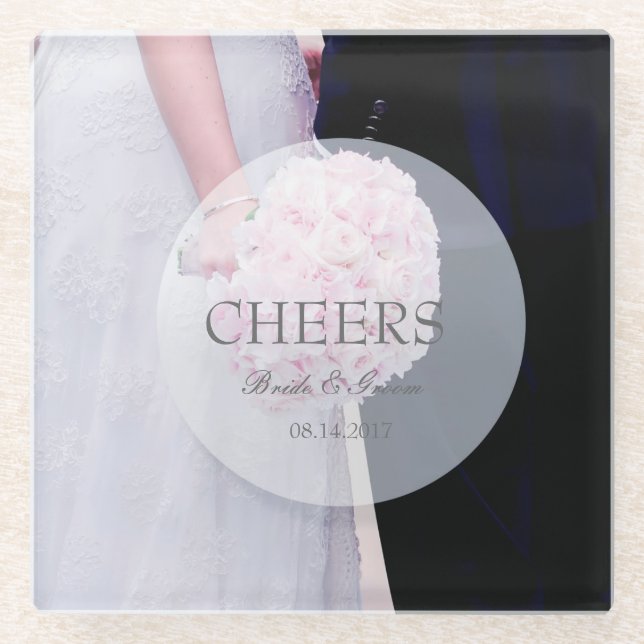 Bride & groom- Editable Wedding Cheers Glass Coaster (Front)