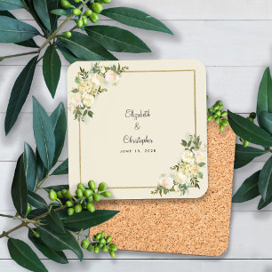 Bride & Groom Elegant Roses Wedding Floral Coaster