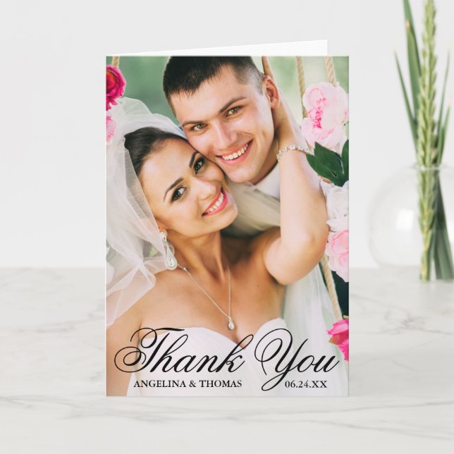 Bride & Groom Elegant Wedding Thank You Photo Fold (Front)
