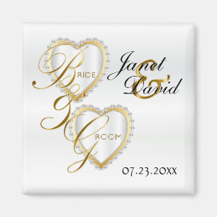 Bride & Groom Elegant White Wedding Keepsake Magne Magnet