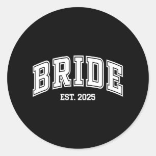 Bride Groom Est. 2025 Retro Just Married Couples W Classic Round Sticker
