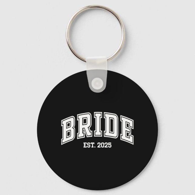 Bride Groom Est. 2025 Retro Just Married Couples W Key Ring (Front)