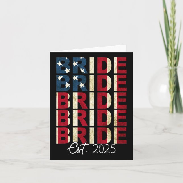 Bride Groom Est. 2025 Us Flag Just Married Couples Card (Front)