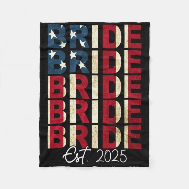 Bride Groom Est. 2025 Us Flag Just Married Couples Fleece Blanket (Front)
