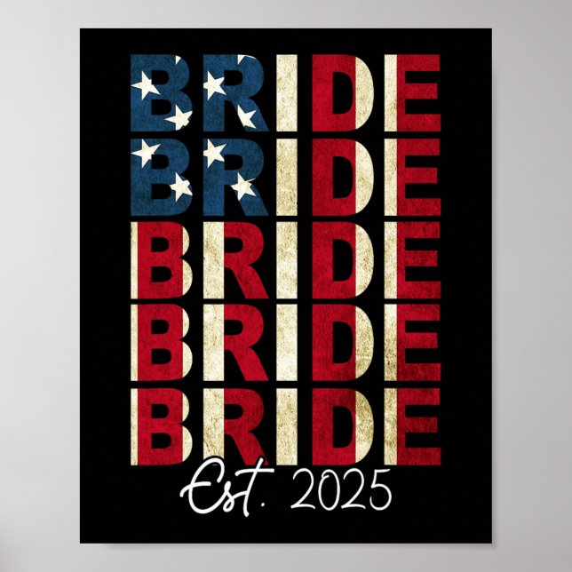 Bride Groom Est. 2025 Us Flag Just Married Couples Poster (Front)