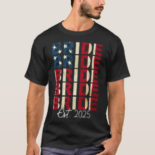 Bride Groom Est. 2025 Us Flag Just Married Couples T-Shirt