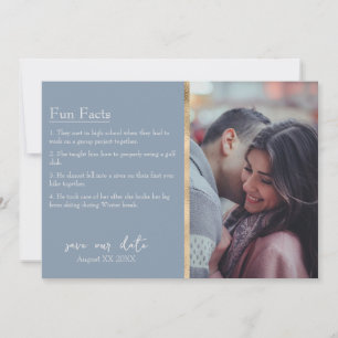 Bride & Groom Facts Photo on Dusty Blue Invitation