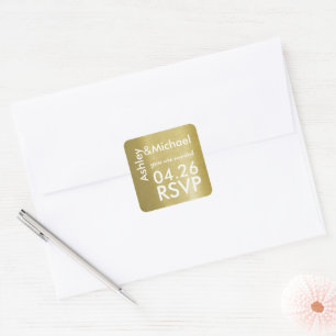 Bride & groom faux gold wedding rsvp square sticker
