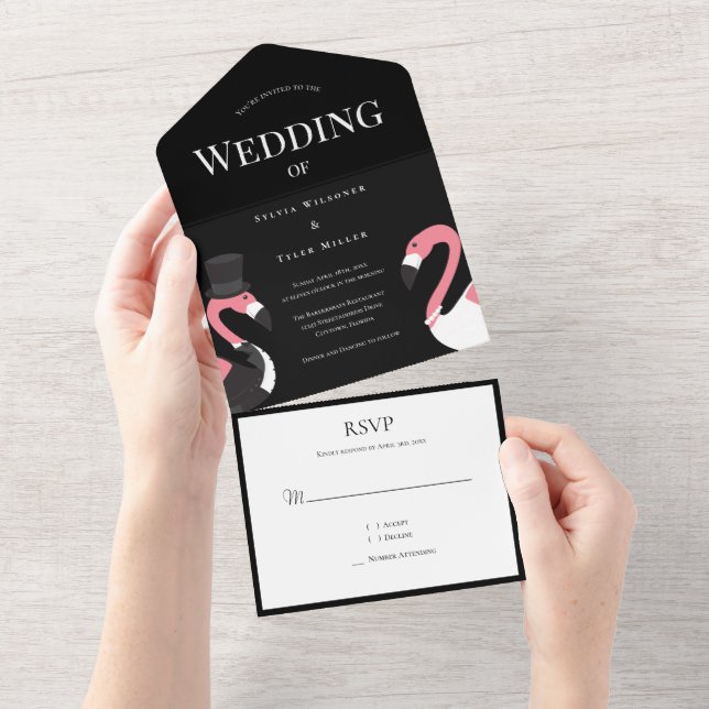 Bride Groom Flamingo Wedding All In One Invitation (Tearaway)