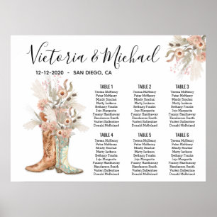 Bride & Groom Floral Boots Cowboy Seating Chart